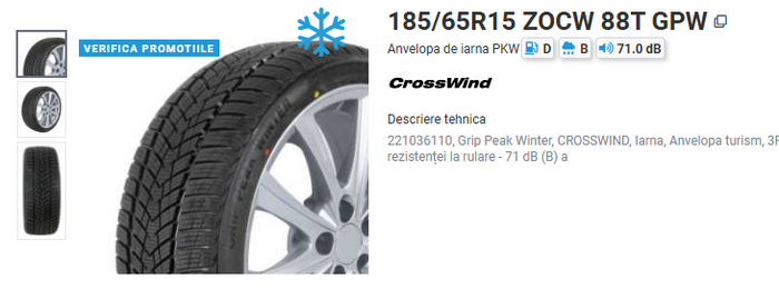 ANVELOPA IARNA 185/65R15 ZOCW 88T GPW CROSSWIND