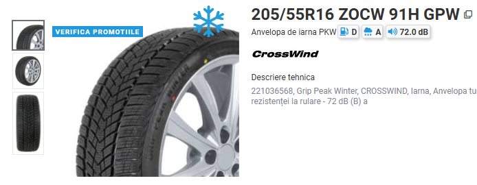ANVELOPA IARNA 205/55R16 ZOCW 91H GPW CROSSWIND