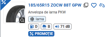 ANVELOPA IARNA 185/65R15 ZOCW 88T GPW  CROSSWIND