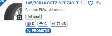 ANVELOPA ALL SEASON 165/70R14 COTZ 81T Z401T TRAZANO