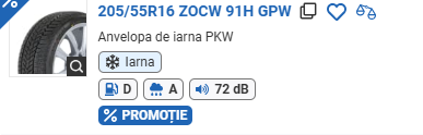 ANVELOPA IARNA 205/55R16 ZOCW 91H GPW CROSSWIND