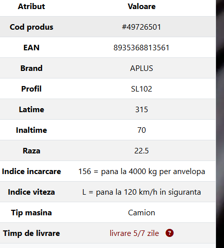 Anvelope Camion APLUS SL102 315/70R22.5 156L